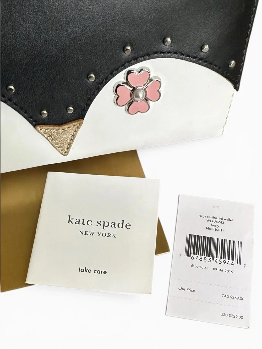 Kate Spade Penguin Novelty Continental Wallet NWT Zip Around Floral Black White